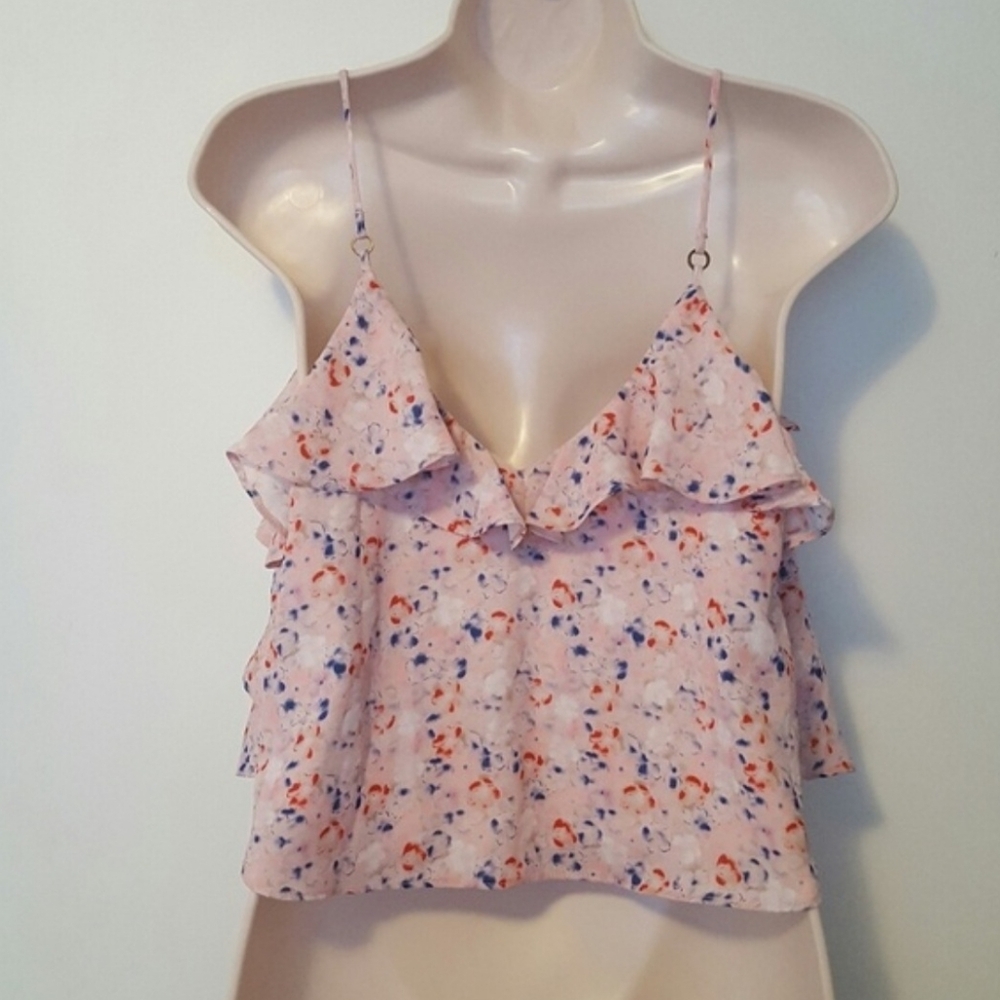 Abstract Floral Print Crop Top with Ruffles - Picture 4 of 6
